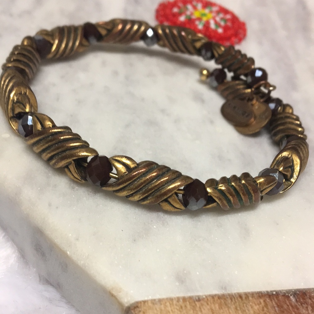 Woven metal Artesian bracelets BOHO with glass stones beautiful metal set of 2 - Picture 12 of 15